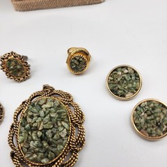 Vintage Lot Crushed Jade Stone Pendant~ 2 Rings ~ 2 sets of Earrings