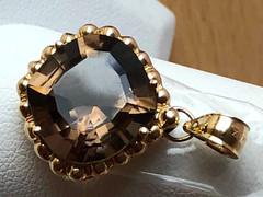 VINTAGE 14K YELLOW GOLD LARGE CUSHION CUT SMOKY QUARTZ PENDANT CHARM NECKLACE