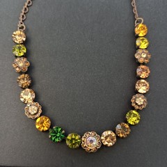 Vintage Crystal Necklace Autumn Brown Green Brass Statement Romantic Statement