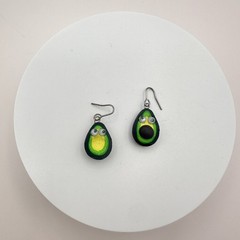 Vintage 90s Avocado Googly Eye Dangle Earrings Green Polymer Clay Fun Fashion