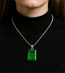 Handmade Green Emerald Cut Pendant Necklace: Healing Crystal Jewelry