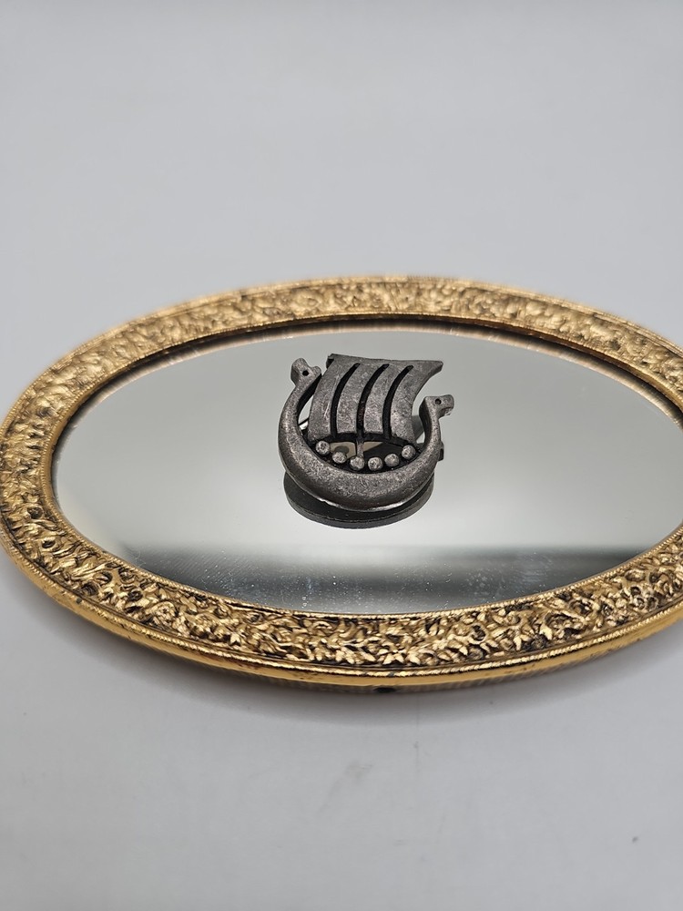 Vintage R Tennesmed Sweden Brooch Pin Viking Ship Pewter 1970s