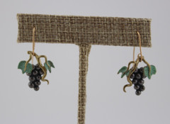 Vintage sterling silver and brass grape cluster vine earrings 1 1/8″ drop dangle