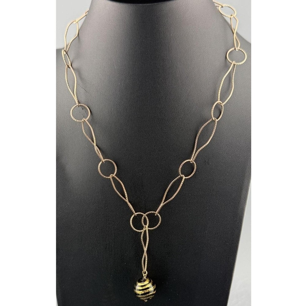 Vintage Erwin Pearl Sterling Silver Lavalier Necklace Twisted Links Art Glass