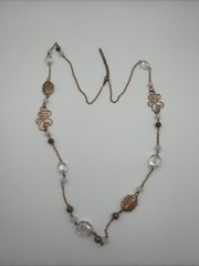 Gold Tone Statement Necklace Crystal Bead Filigree Long Chain Layered