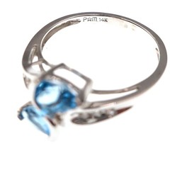 Classic 14k Solid White Gold Natural Blue Topaz and Diamond By-Pass Ring Size 7