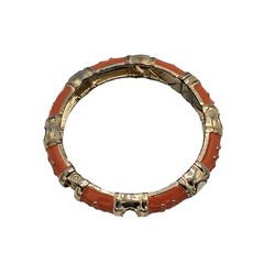 Fornash Bracelet Hinged Magnetic Clamp Enamel Signed Gold Tone Orange Cream