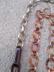 Vintage Faux Turtle Shell Necklace 28in Chain Link Gold Tone