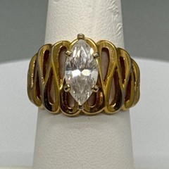 Vargas 18KT GE Marquise Solitaire Rhinestone Ring Cocktail Statement Signed Vtg