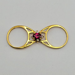 Vintage Lind 14k HGE Synthetic Garnet White Stone Reversible Flip Ring ~ Size 6