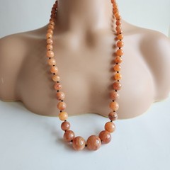 Peach Marbled Bead Necklace Statement Graduated Strand 30”