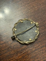 Antique Miniature Mourning Roped Gold-tone Brooch C Clasp Pin Faded Photo Woman