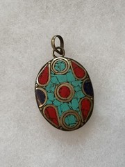Vintage Tibetan Brass With Stones Beautiful Amulet Pendant Wearable Art