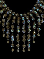 Vintage Smoky Gray AB Waterfall Fringe Statement Faceted Crystal Necklace 20″