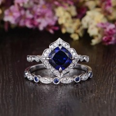 2.5Ct Art Deco Style Lab Created Diamond Sapphire Wedding 14K White Gold FN Ring