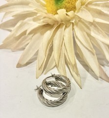 Estate 925 Sterling Silver Hoop Earrings Pierced Twisted 1/2 Inch Vintage