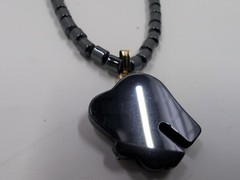 Black Onyx Elephant Barrel Bead Necklace With Gold Accents Hematite Healing Gem