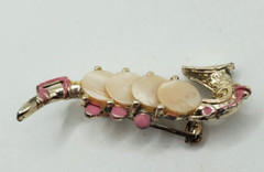 Vintage Saxophone Brooch Pink Enamel Mother of Pearl Keys Gold Tone Pin Brooch
