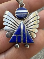 VINTAGE STERLING SILVER & LAPIS LAZULI Angel PENDANT 925 SOUTHWESTERN STYLE