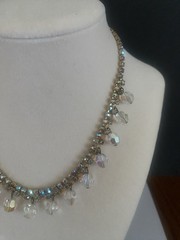 VTG1960’s Gold Tone Chain W/Clear AB Glass Beads/Rhinestone Choker Necklace-15″