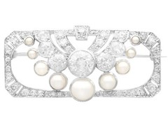 3.51ct Diamond and Pearl, Platinum Brooch – Art Deco – Antique Circa 1930