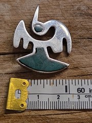 Vintage Sterling Silver And Malachite Ethnic Bird Brooch