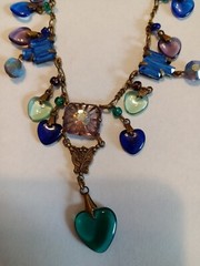 Vintage Glass Works Studio Necklace Heart Charms Brass Gold Tone 15 Charms