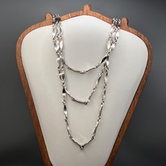Vintage Monet Silver Tone Rope Necklace Station Chain Signed 56 Inch Long Opera