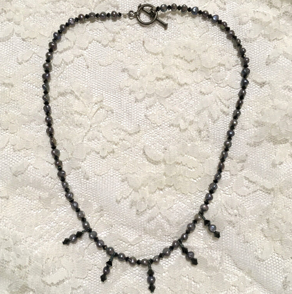 Vintage Freshwater Pearl Necklace Sterling Silver Toggle Clasp Gray Dainty