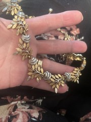 Vtg Crown Trifari Leaf Sprig Dome Two-Tone Choker & Matching 6 3/4” Bracelet Euc