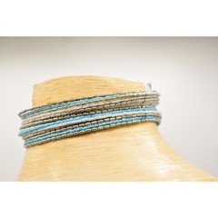 Vintage Beaded Choker Necklace Chunky Silver White Sky Blue Chunky 1990s Bin4A