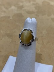 Vintage Clark & Coombs Designer Sterling Silver & Yellow Stone Ring Size 4.5