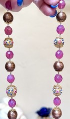 STUNNING Antique Wedding Cake, Pink Opalescent & Aventurine Art Glass Necklace