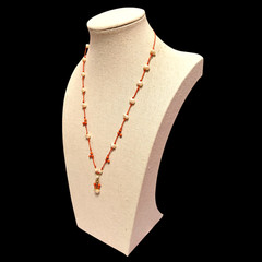 VTG Red & White Abalone Simple Dainty Everyday Statement Necklace 20.5″