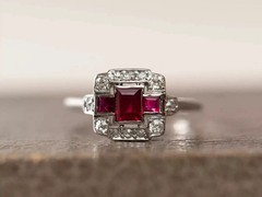 2Ct Art Deco Style Lab Created Ruby & Diamond Wedding 14K White Gold Finish Ring