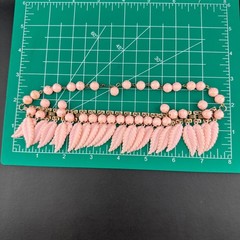 Vintage Pink Leaf Fringe Choker Necklace Carved Acrylic Beaded Chain Cha Cha