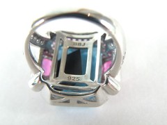 Vintage Sterling Silver 925 Large Natural Heated Blue Pink Topaz Ring Size 6
