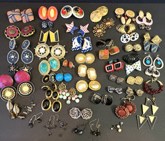 Vintage Costume Jewelry Earrings 80s 90s Y2K Pierced Clip Chunky Retro Lot 56x