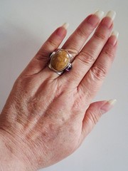 OBSIDIAN BRAND Fossil Coral & Amethyst Statement Ring Size 8 Sterling Silver