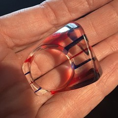 Vintage Acrylic Red Clear And Blue Ring Size 8