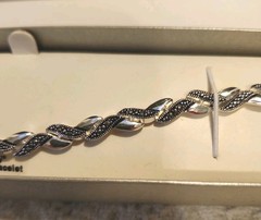 Vintage Marcasite-Style Rhinestone Link Bracelet 7.5″ NIB Fine Silver Plate