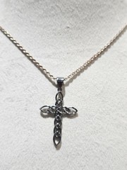Sterling Silver Celtic Cross Pendant – Metallic Black Textured Necklace