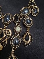 Vintage Antique Gold Black Rhinestone Bib Necklace Gothic Victorian Chandelier