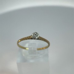 14K Antique Yellow/White Gold Solitaire Old European Cut .05 Ct Detailed Ring