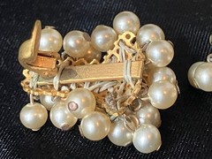 Vintage Faux Pearl Cha Cha Brooch Earring Set French Trombone Clasp Clip On READ