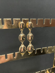 Vtg Earrings MONET Pierced Milk White Dangle Drop Yellow Gold Plate 2.75″