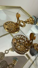 Vintage Gold Tone Clip On Earrings Turquoise Bead Ethnic Boho Dangle