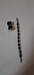 Vintage Sterling Silver And Black Onyx Bracelet And Earrings 7 Inches Long