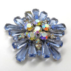 Vintage Juliana DeLizza and Elster Pale Blue AB Pentagon Rhinestone Brooch