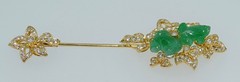18K Diamond & Hand Carved Jade Frog Jabot Pin Brooch